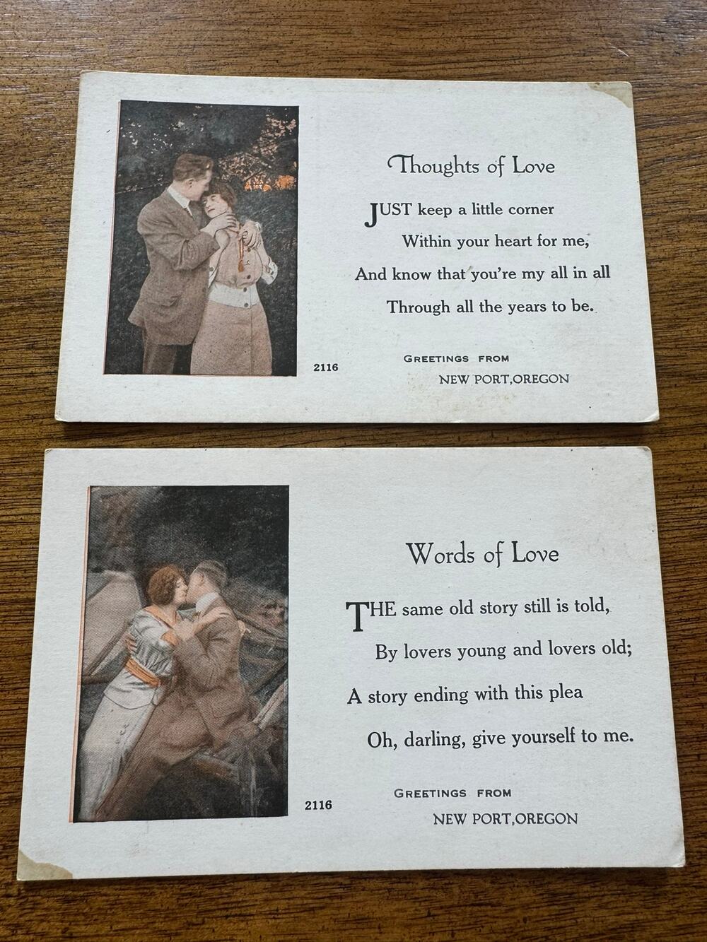 Vintage Newport Oregon Romantic Postcard Pair Thoughts & Words of Love 2116